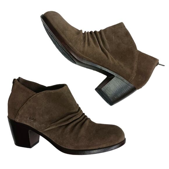 BOC (Born) suede boots sz 8.5 M taupe Settle pleated foot heeled bootie - Picture 1 of 8